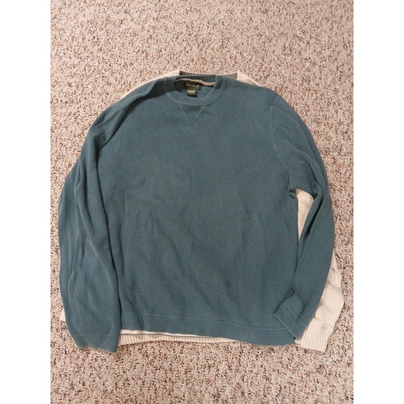 Lot Of 2 Eddie Bauer Sweaters Men Large Pullover Heavy Outdoor Warm Cream Blue - Picture 6 of 13